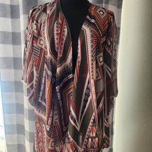Geometric Patterned Sheer Kimono Women's 1X